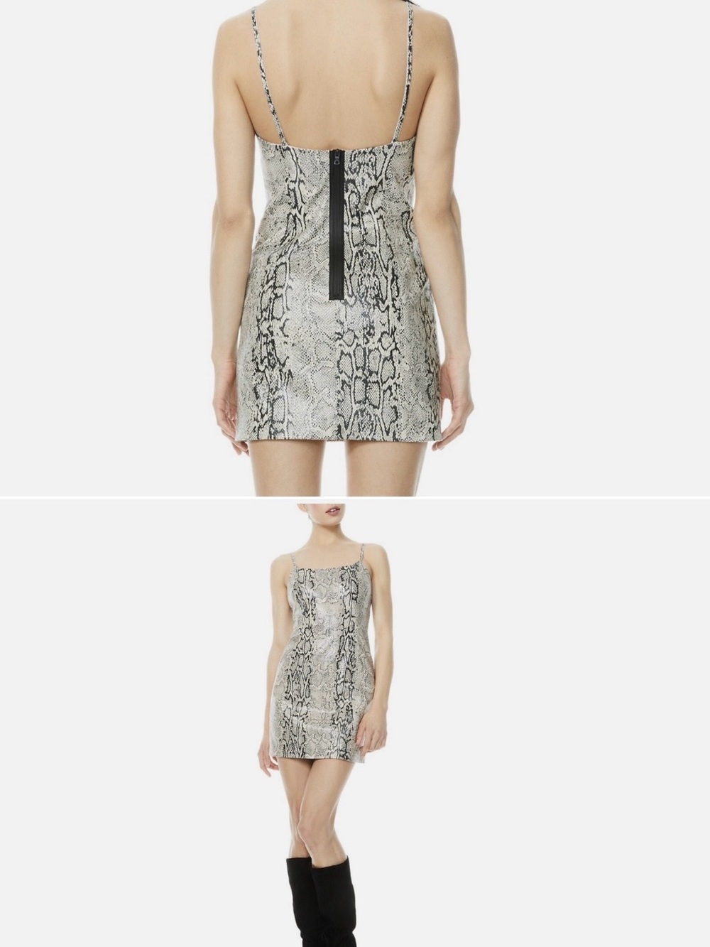 Alice & Olivia Neutral Snake Print Slip Dress with Zipper - Beige/Black